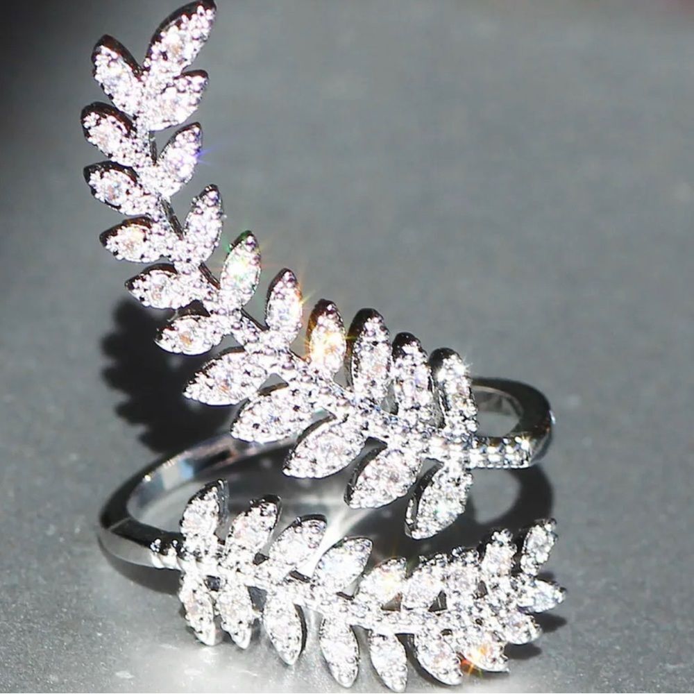 ADJUSTABLE LEAF BRIDAL WEDDING RING ENGAGEMENT RING - Picture 4 of 4